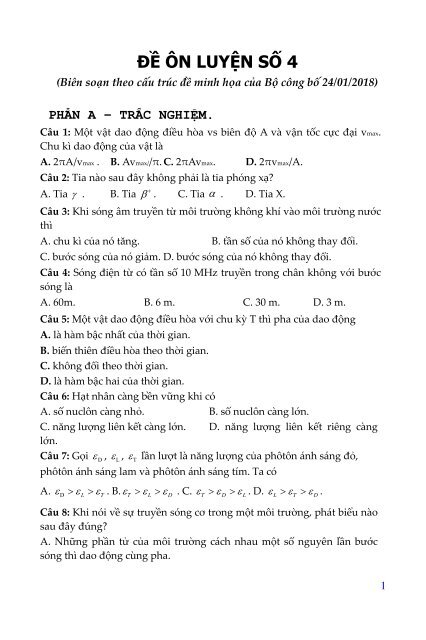 Bộ đề thi thử môn Vật Lý năm 2018 - Hoàng Sư Điểu - 19 ĐỀ + ĐÁP ÁN