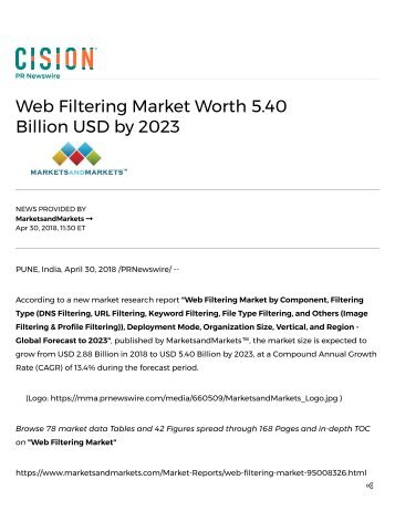 Web Filtering Market worth 5.40 Billion USD by 2023