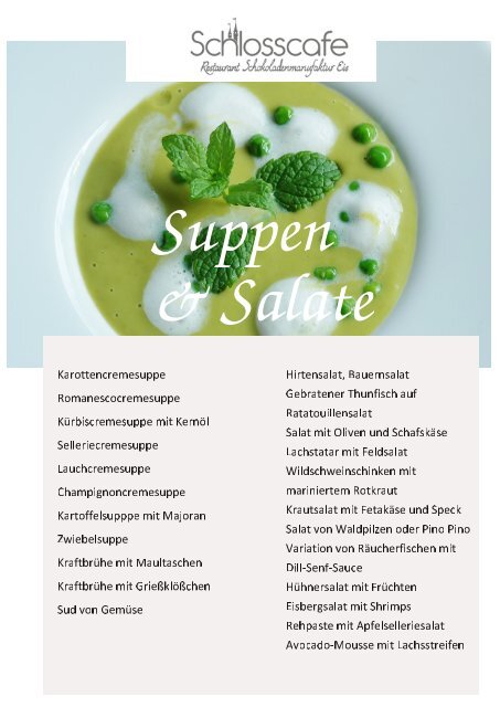 Menuevorschläge für Ihre Feier im und mit Schlosscafe Restaurant Beuren