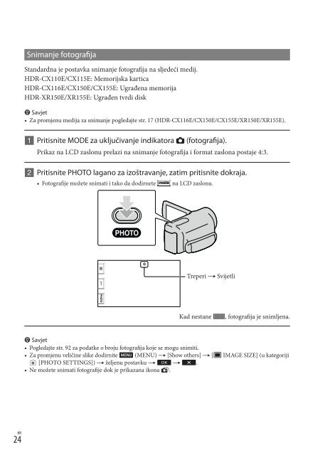 Sony HDR-CX155E - HDR-CX155E Mode d'emploi Croate