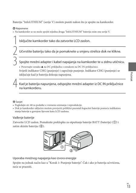 Sony HDR-CX155E - HDR-CX155E Mode d'emploi Croate