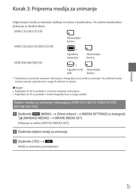 Sony HDR-CX155E - HDR-CX155E Mode d'emploi Croate