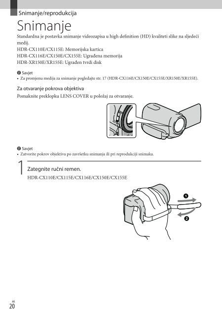 Sony HDR-CX155E - HDR-CX155E Mode d'emploi Croate