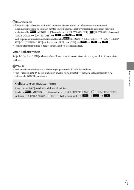 Sony HDR-CX155E - HDR-CX155E Consignes d&rsquo;utilisation Finlandais