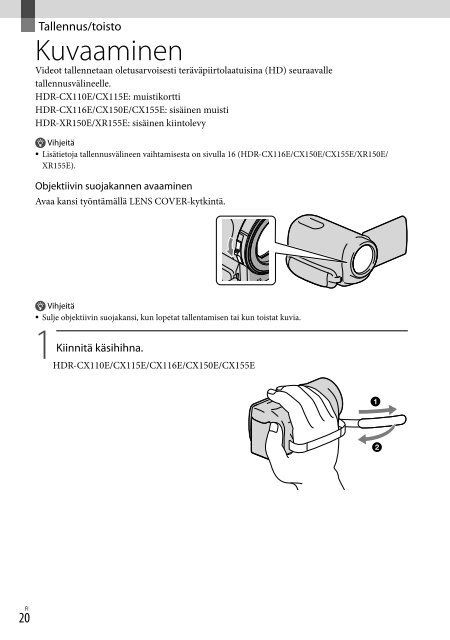 Sony HDR-CX155E - HDR-CX155E Consignes d&rsquo;utilisation Finlandais