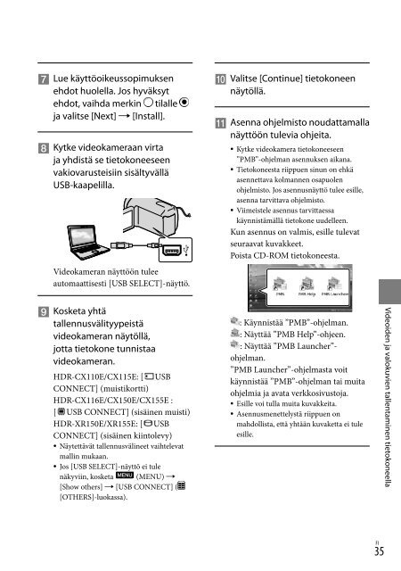 Sony HDR-CX155E - HDR-CX155E Consignes d&rsquo;utilisation Finlandais