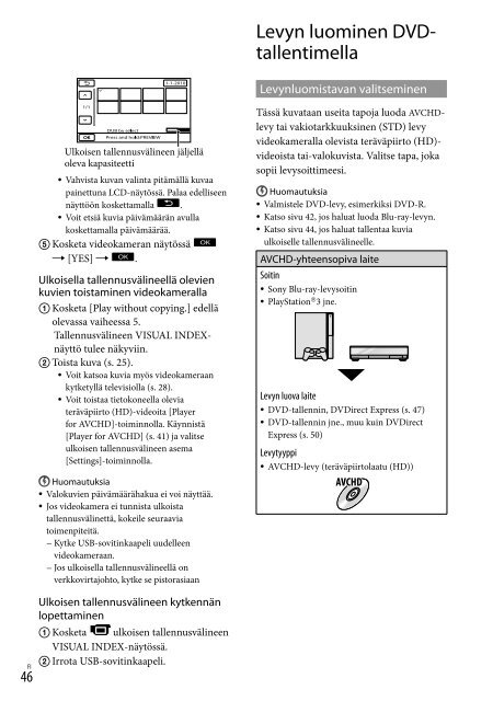 Sony HDR-CX155E - HDR-CX155E Consignes d&rsquo;utilisation Finlandais