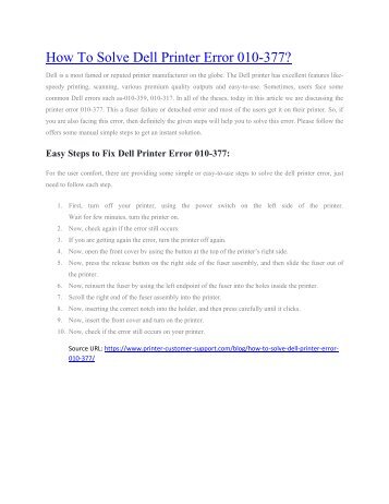 How To Solve Dell Printer Error 010-377