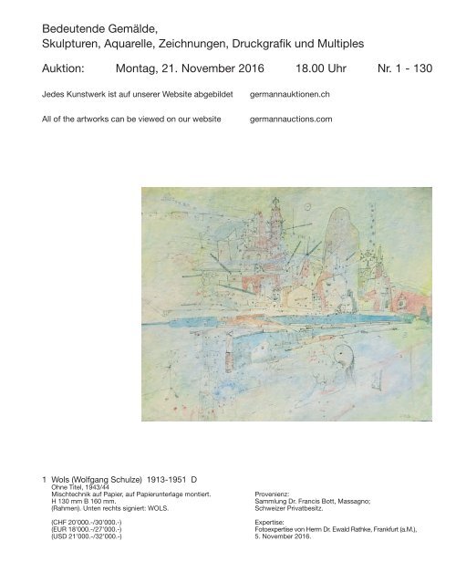 Kunst Auktion 21. - 23. November 2016, Germann Auktionshaus, Zürich