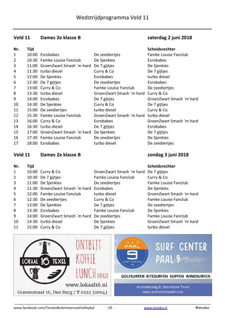 Programmaboekje Tevoko Volleybal Buitentoernooi 2018