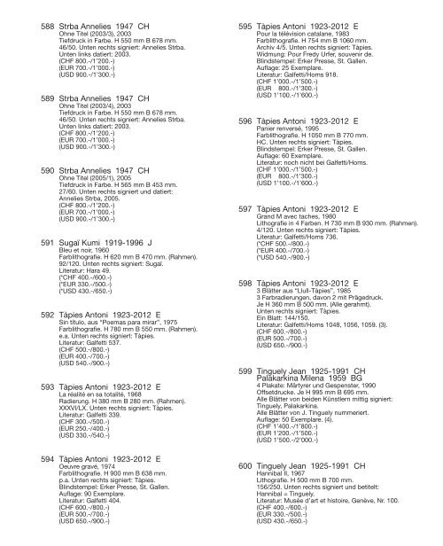 Kunst Auktion 24. - 26. November 2014, Germann Auktionshaus, Zürich