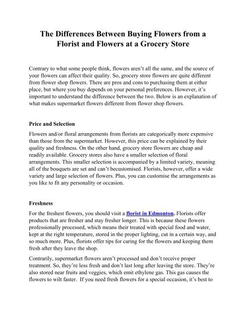 The Differences Between Buying Flowers from a Florist and Flowers at a Grocery Store