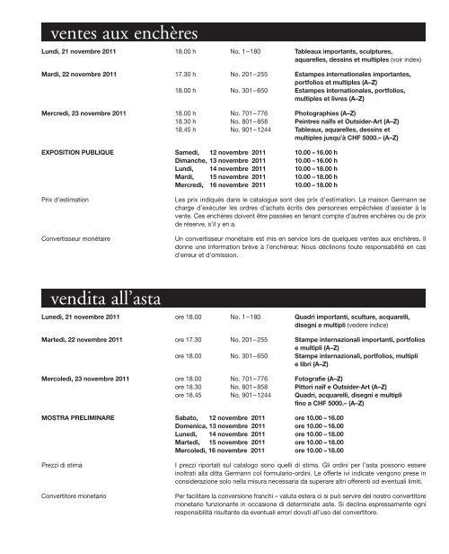 Kunst Auktion 21. - 23. November 2011, Germann Auktionshaus, Zürich
