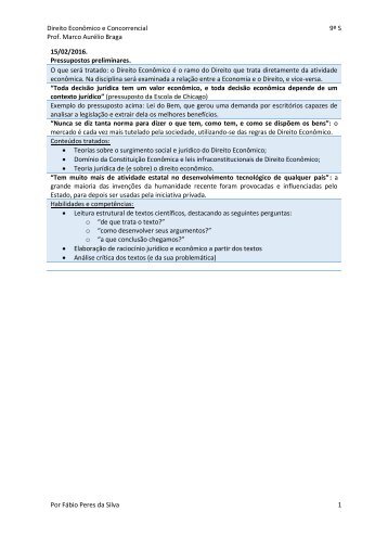 Direito Econômico e Concorrencial - 9º S - Marco Aurélio Braga - Mackenzie