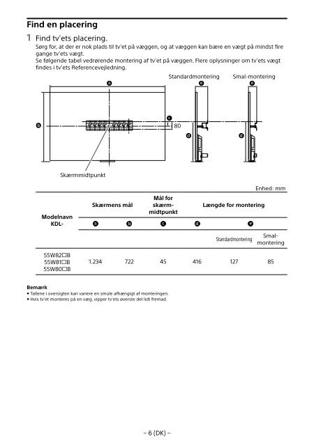 Sony KDL-55W829B - KDL-55W829B Informations d'installation du support de fixation murale Allemand