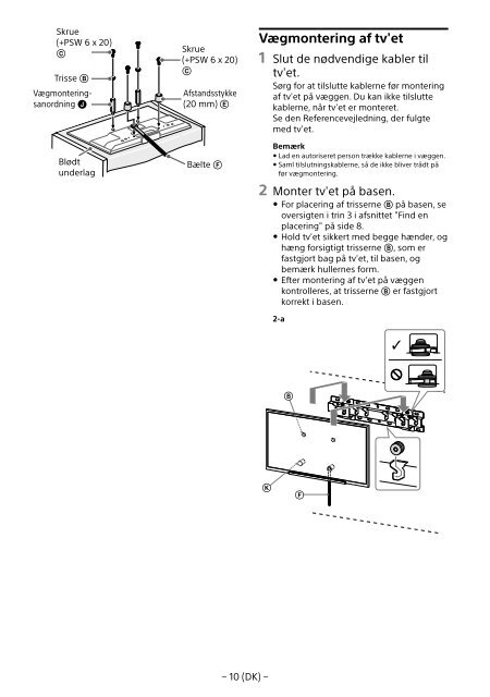 Sony KDL-55W829B - KDL-55W829B Informations d'installation du support de fixation murale Allemand