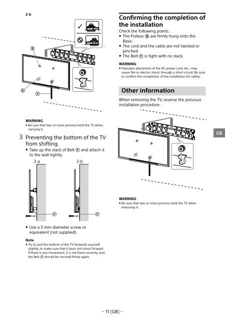 Sony KDL-55W829B - KDL-55W829B Informations d'installation du support de fixation murale Allemand