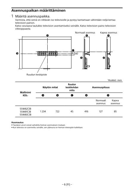 Sony KDL-55W829B - KDL-55W829B Informations d'installation du support de fixation murale Allemand