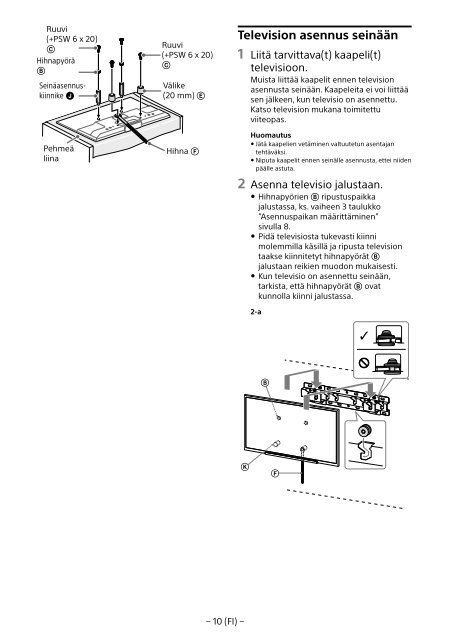 Sony KDL-55W829B - KDL-55W829B Informations d'installation du support de fixation murale Allemand