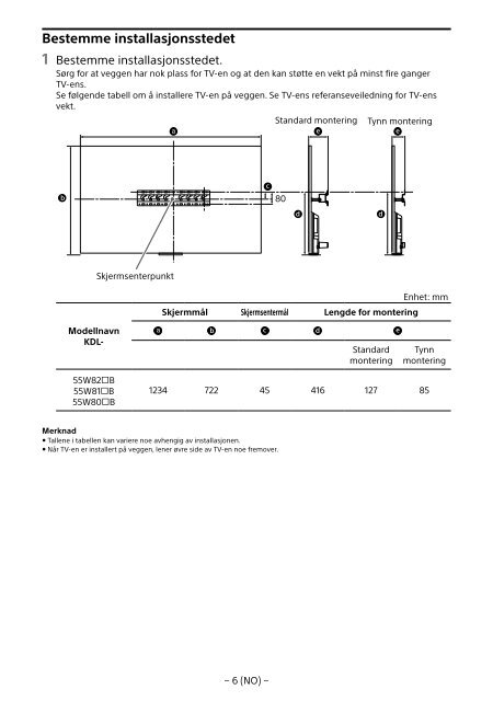 Sony KDL-55W829B - KDL-55W829B Informations d'installation du support de fixation murale Allemand