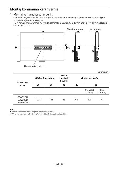 Sony KDL-55W829B - KDL-55W829B Informations d'installation du support de fixation murale Allemand