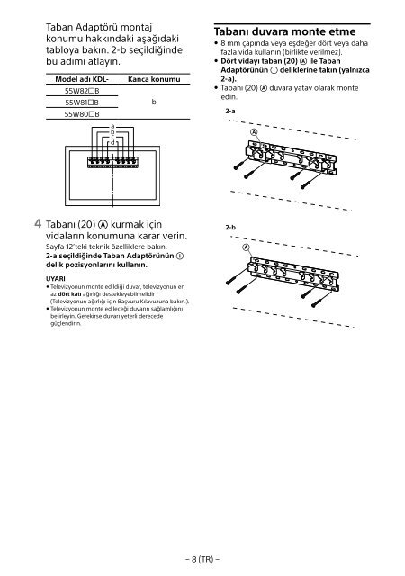 Sony KDL-55W829B - KDL-55W829B Informations d'installation du support de fixation murale Allemand