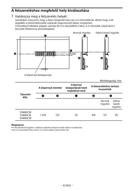 Sony KDL-55W829B - KDL-55W829B Informations d'installation du support de fixation murale Allemand