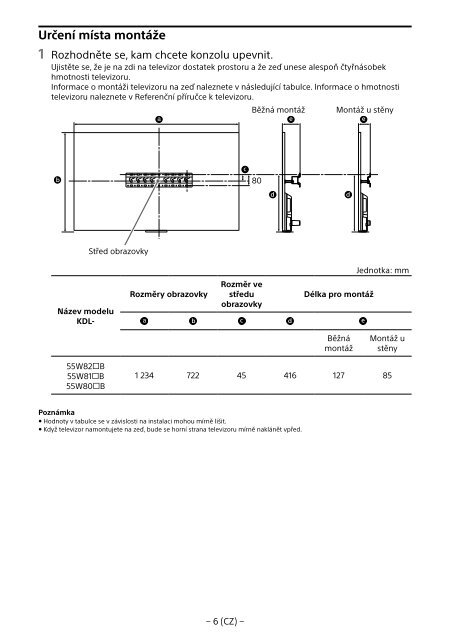 Sony KDL-55W829B - KDL-55W829B Informations d'installation du support de fixation murale Allemand