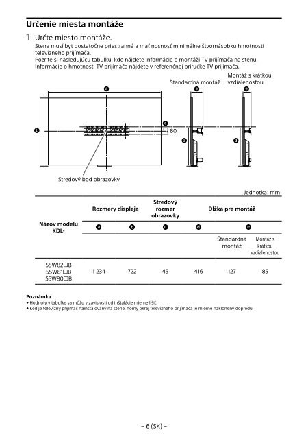 Sony KDL-55W829B - KDL-55W829B Informations d'installation du support de fixation murale Allemand