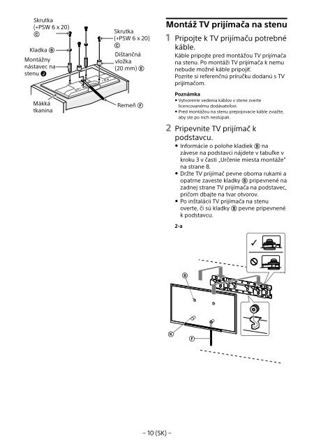 Sony KDL-55W829B - KDL-55W829B Informations d'installation du support de fixation murale Allemand