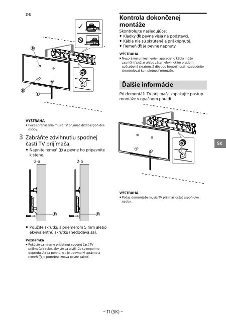 Sony KDL-55W829B - KDL-55W829B Informations d'installation du support de fixation murale Allemand