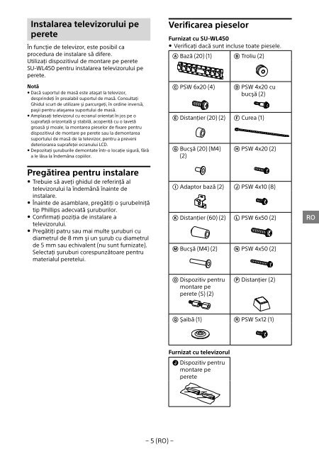 Sony KDL-55W829B - KDL-55W829B Informations d'installation du support de fixation murale Allemand