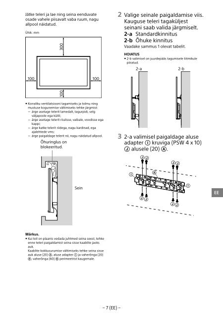 Sony KDL-55W829B - KDL-55W829B Informations d'installation du support de fixation murale Allemand