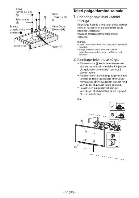 Sony KDL-55W829B - KDL-55W829B Informations d'installation du support de fixation murale Allemand