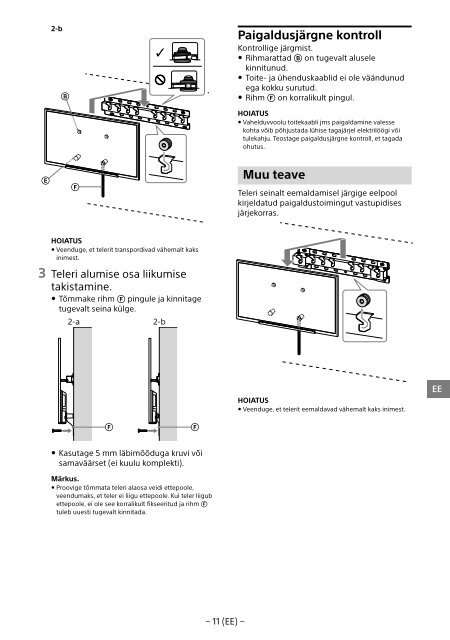 Sony KDL-55W829B - KDL-55W829B Informations d'installation du support de fixation murale Allemand