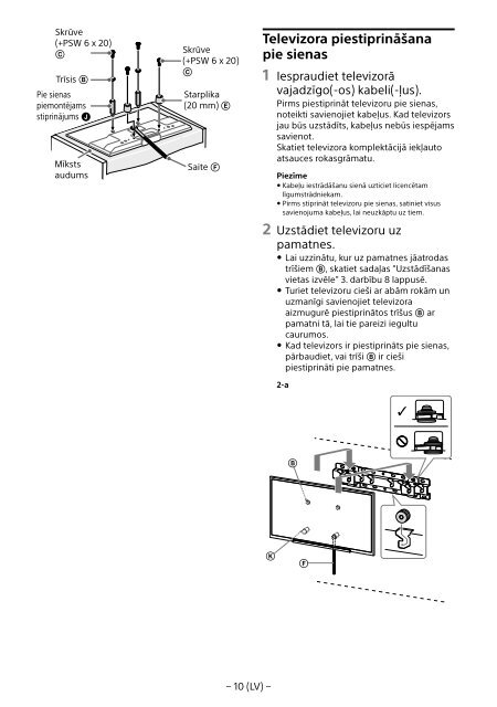 Sony KDL-55W829B - KDL-55W829B Informations d'installation du support de fixation murale Allemand