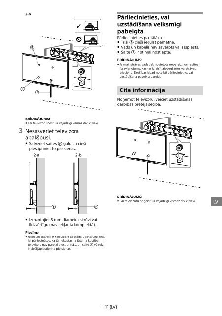 Sony KDL-55W829B - KDL-55W829B Informations d'installation du support de fixation murale Allemand