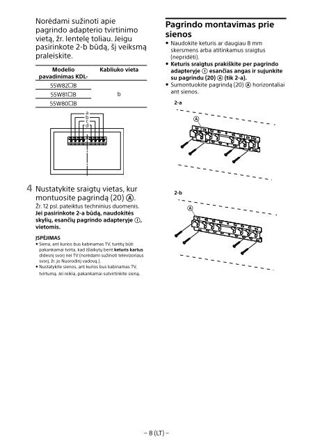 Sony KDL-55W829B - KDL-55W829B Informations d'installation du support de fixation murale Allemand