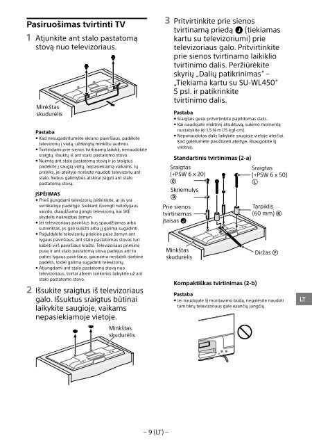 Sony KDL-55W829B - KDL-55W829B Informations d'installation du support de fixation murale Allemand