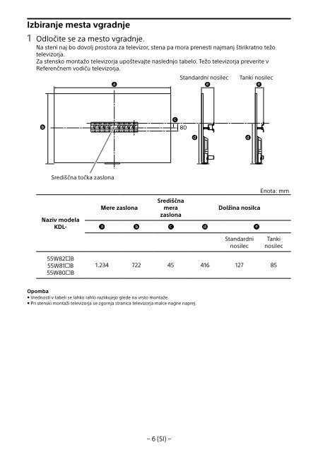 Sony KDL-55W829B - KDL-55W829B Informations d'installation du support de fixation murale Allemand