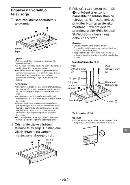 Sony KDL-55W829B - KDL-55W829B Informations d'installation du support de fixation murale Allemand