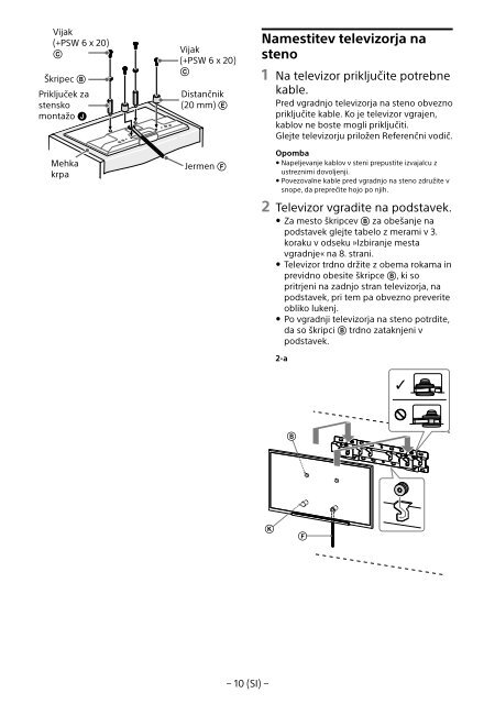 Sony KDL-55W829B - KDL-55W829B Informations d'installation du support de fixation murale Allemand