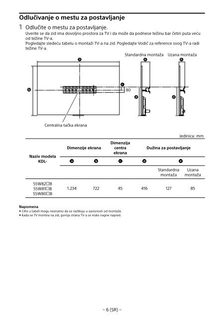 Sony KDL-55W829B - KDL-55W829B Informations d'installation du support de fixation murale Allemand