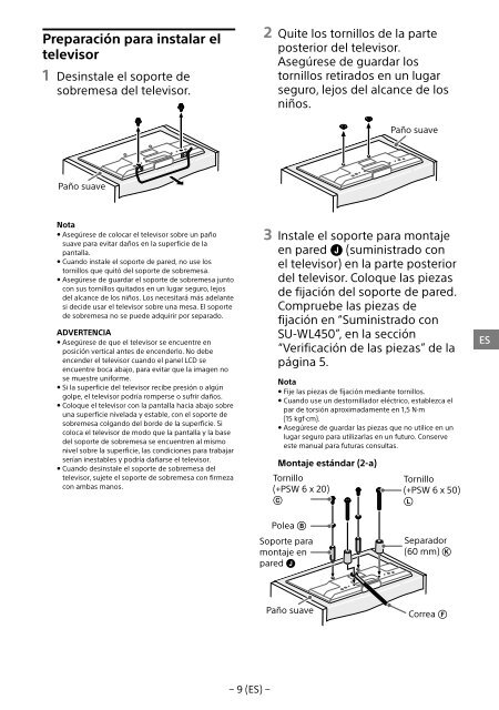 Sony KDL-55W829B - KDL-55W829B Informations d'installation du support de fixation murale Allemand