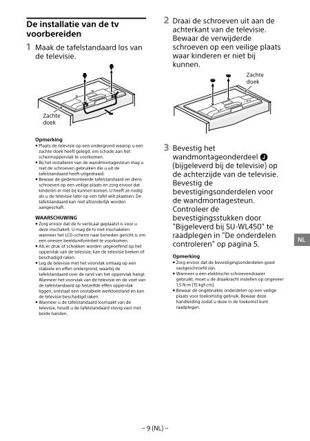 Sony KDL-55W829B - KDL-55W829B Informations d'installation du support de fixation murale Allemand