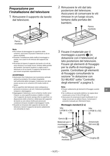 Sony KDL-55W829B - KDL-55W829B Informations d'installation du support de fixation murale Allemand