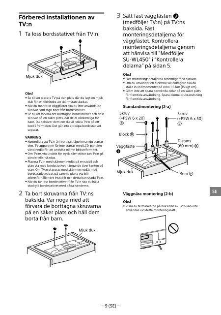 Sony KDL-55W829B - KDL-55W829B Informations d'installation du support de fixation murale Allemand