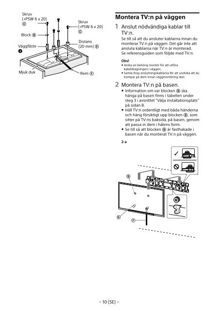 Sony KDL-55W829B - KDL-55W829B Informations d'installation du support de fixation murale Allemand