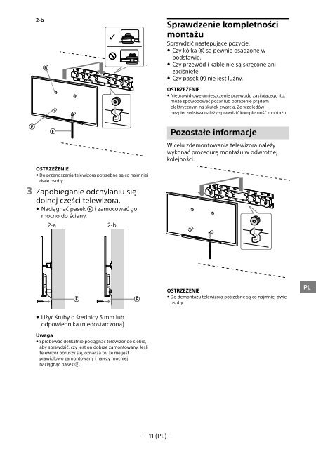 Sony KDL-55W829B - KDL-55W829B Informations d'installation du support de fixation murale Allemand