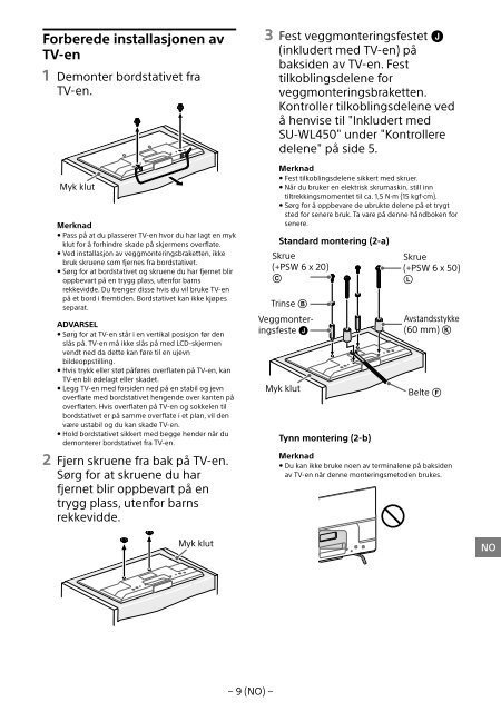 Sony KDL-55W829B - KDL-55W829B Informations d'installation du support de fixation murale Letton